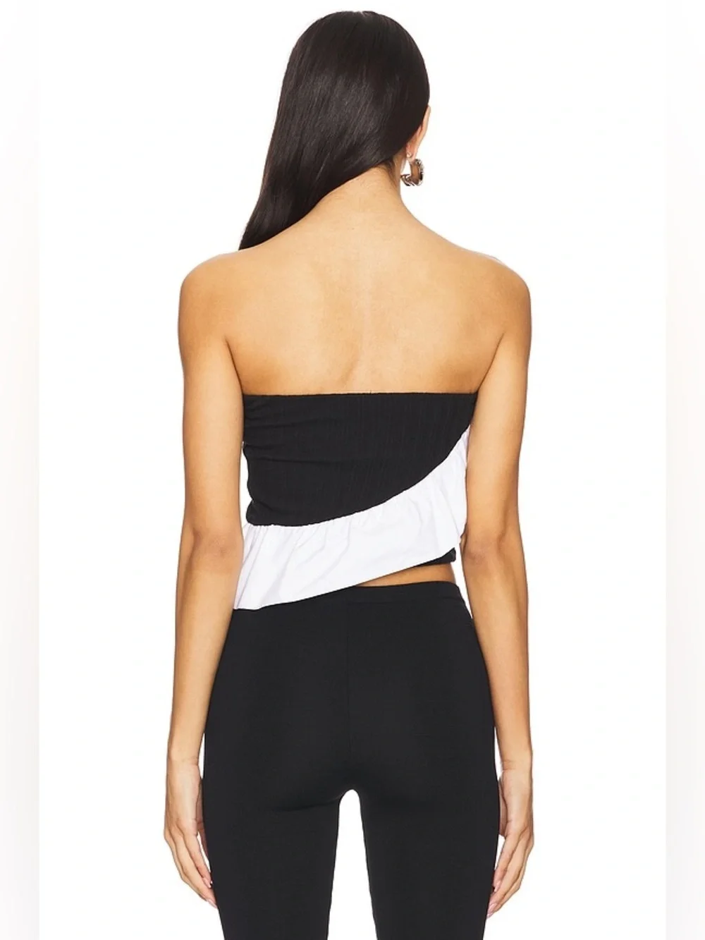 Free People Jagger Knit Tube Ruffle Black And White Crop Top Sz Medium NWT